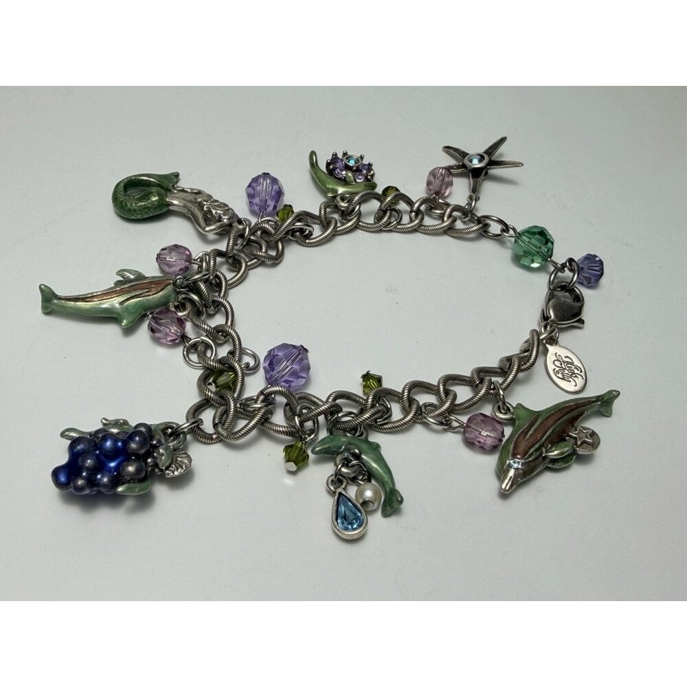 Kirks Folly Dolphin Mermaid Beach Summer Grape Star Flower Bead Silver Bracelet - Picture 2 of 8